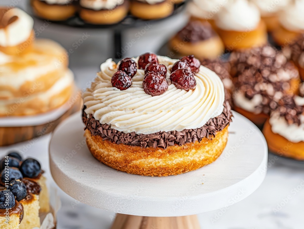 Bustling cafe counter with pastries arranged on Mocha Mousse ceramics Bustling cafe counter with pastries arranged on Mocha Mousse ceramics