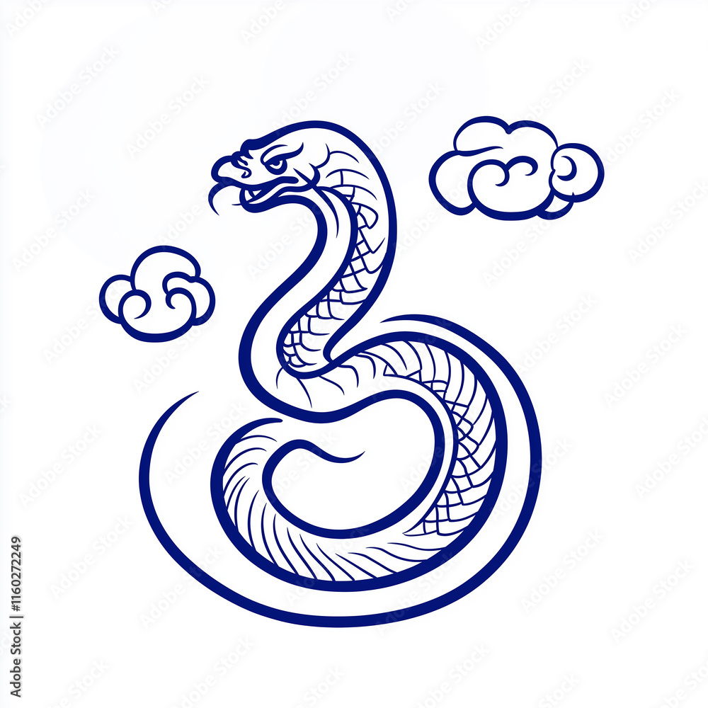Obraz premium Snake illustration suitable for New Year's card in 2025, blue snake, Chinese zodiac, 12 zodiac, Year of the snake, New Year's card, Season's card, blue snake, Korea, Japan