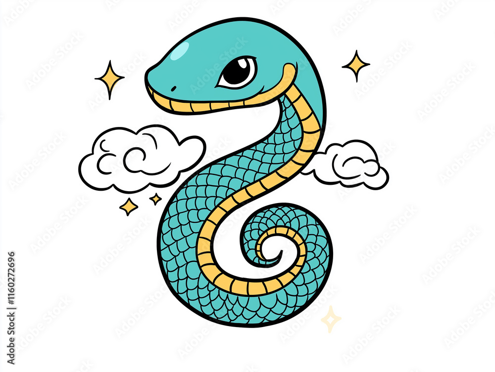 Obraz premium Snake illustration suitable for New Year's card in 2025, blue snake, Chinese zodiac, 12 zodiac, Year of the snake, New Year's card, Season's card, blue snake, Korea, Japan