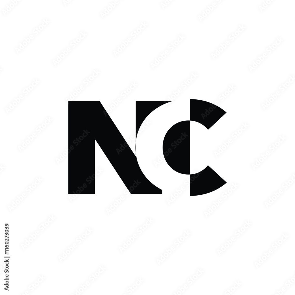 Fototapeta premium The image shows a flat monogram logo design of an initial letter NC in black color with negative space that looks clean and clever on a white background