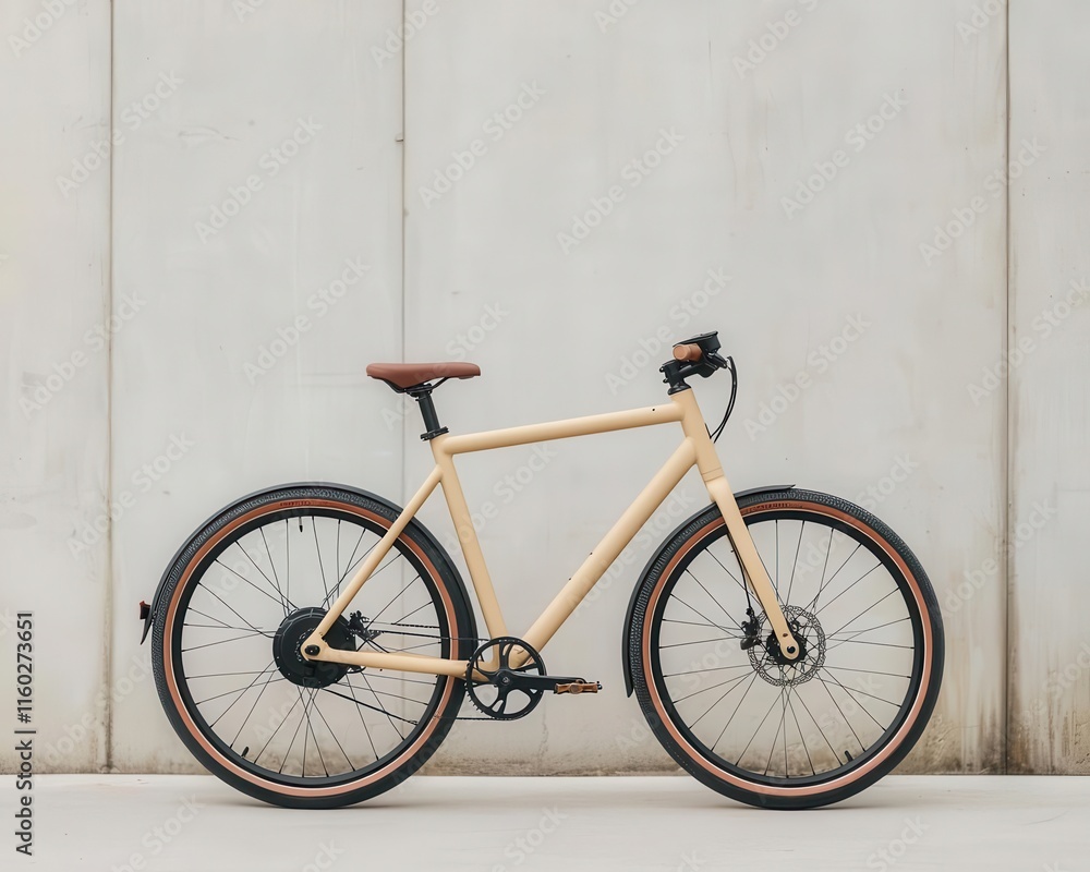 Concept of a Mocha Mousse electric bicycle, minimal design in a studio setting Concept of a Mocha Mousse electric bicycle, minimal design in a studio setting