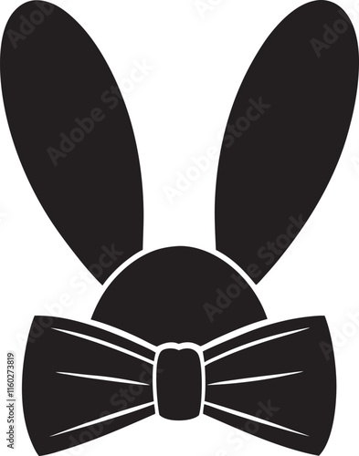 PrintIsolated bunny ears and bow tie black vector silhouette. Cute rabbit ears icon. Transparent background photo