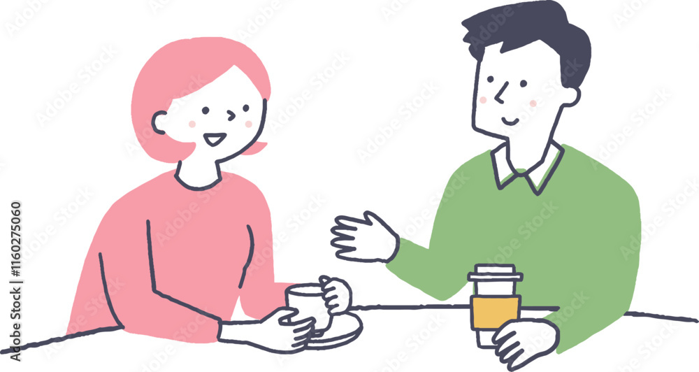 カフェで話し合うカップル