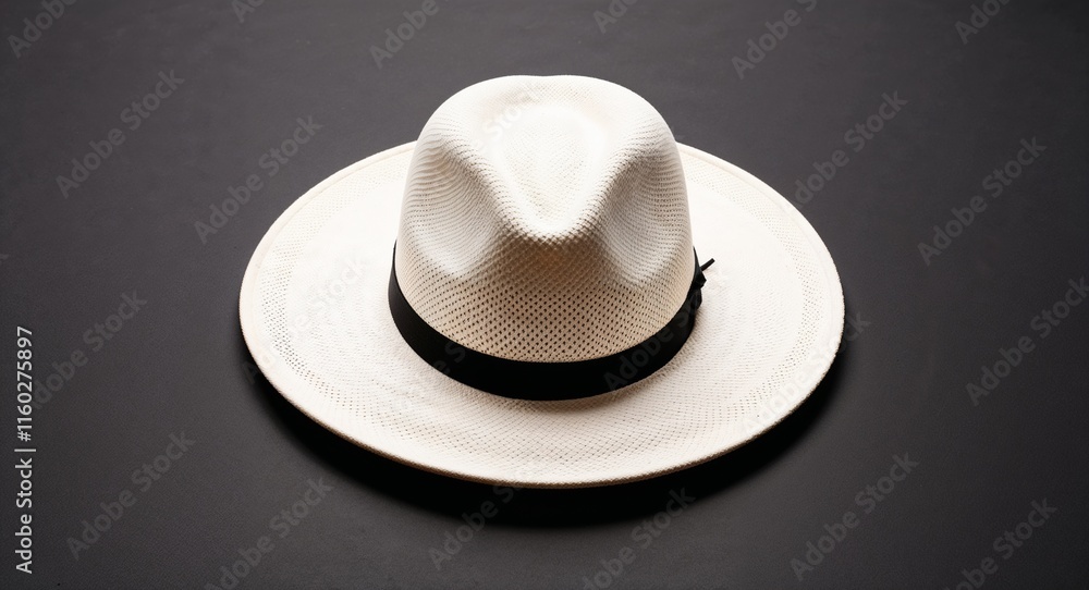 White fedora hat on plain black background White fedora hat on plain black background