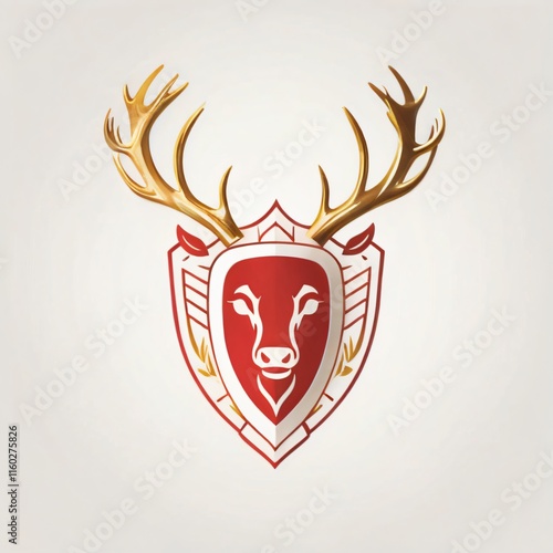 Unique deer head logo design featuring antlers and shield illustration for branding and identity photo