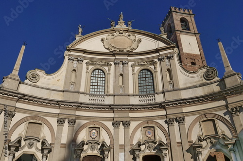 Statues and sculptures on Vigevano dome, Lombardy, Italy photo