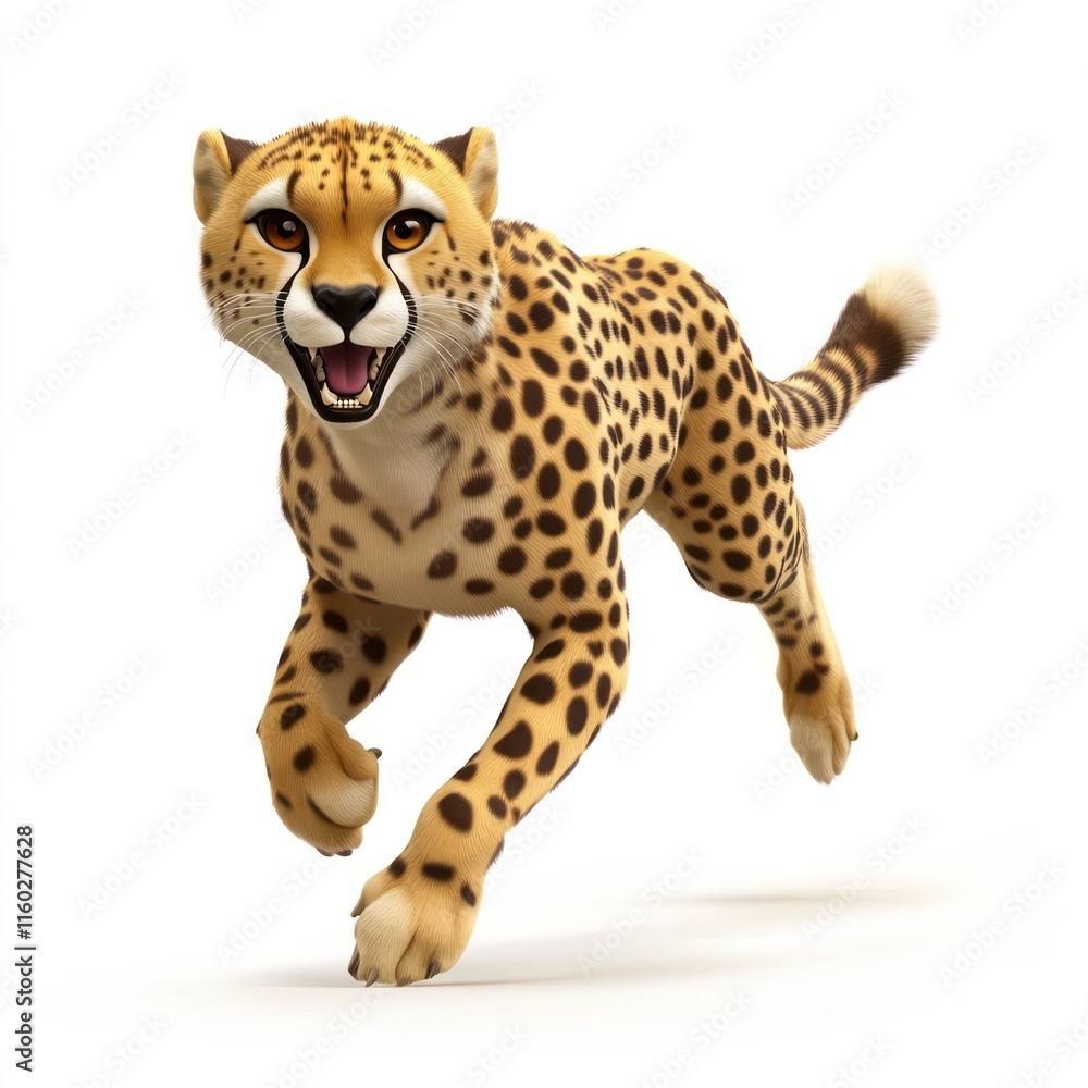 A playful cheetah running a marathon. vector style art 3d illustration Isolated on White Background A playful cheetah running a marathon. vector style art 3d illustration Isolated on White Background