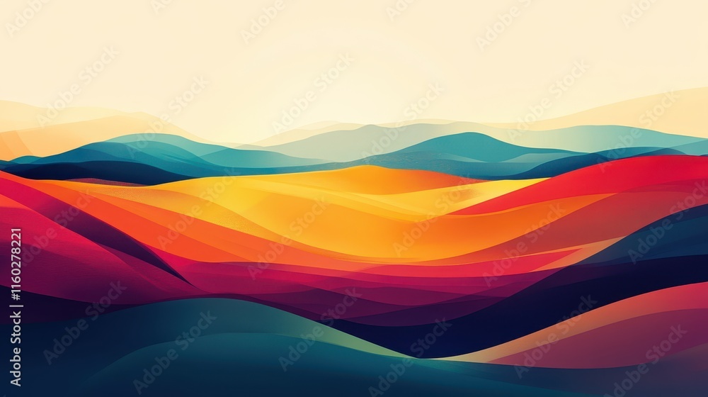 Fototapeta premium Abstract Landscape with Vibrant Colors and Curving Lines