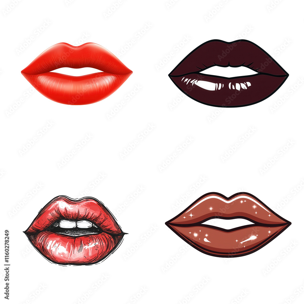 Obraz premium Vibrant lip illustrations digital art transparent background modern design close-up view beauty concept