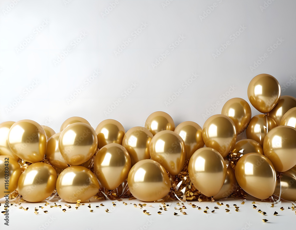 Gold balloons layout frame backdrop with blank space on top compose and white scene background for creative design Gold balloons layout frame backdrop with blank space on top compose and white scene background for creative design