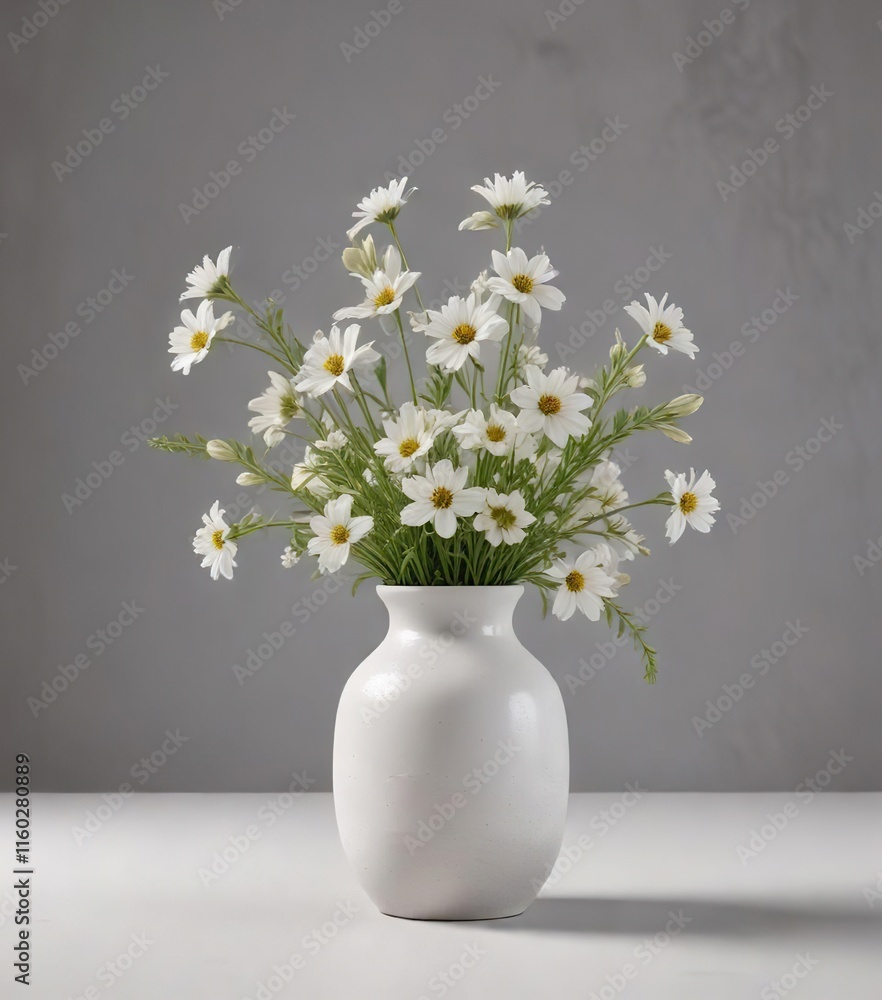 custom made wallpaper toronto digitalMinimalist white wildflower arrangement in ceramic vase, arrangement, white