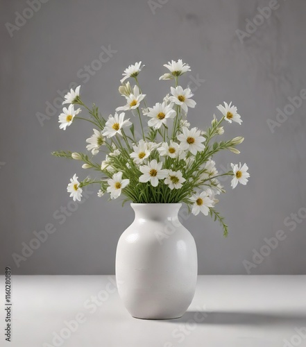 Wallpaper Mural Minimalist white wildflower arrangement in ceramic vase, arrangement, white Torontodigital.ca