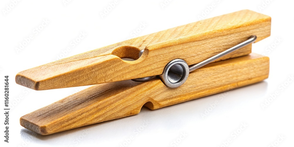 Close-up of a natural wood clothespin against a pure white, nighttime photography emphasizing simple elegance. Close-up of a natural wood clothespin against a pure white, nighttime photography emphasizing simple elegance.