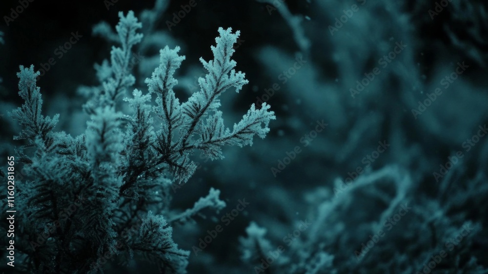 Frosty Branches Winter Scene Dark Teal Hues Frosty Branches Winter Scene Dark Teal Hues