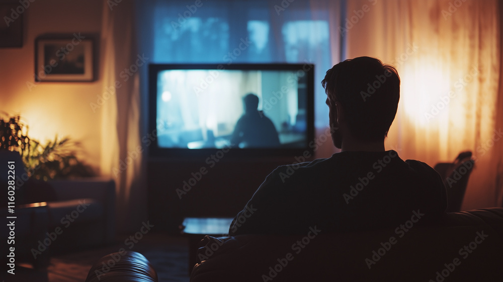 Man sitting on couch watching television. Man, watches, television, evening night, rests, tv. Man resting on tv at night. A man watches a television on a dark evening night. A television lifestyle. Man sitting on couch watching television. Man, watches, television, evening night, rests, tv. Man resting on tv at night. A man watches a television on a dark evening night. A television lifestyle.