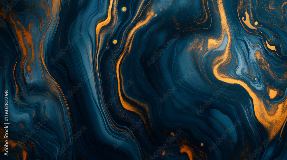 Abstract blue and gold marble background with fluid shapes, created using alcohol ink. Abstract blue and gold marble background with fluid shapes, created using alcohol ink.
