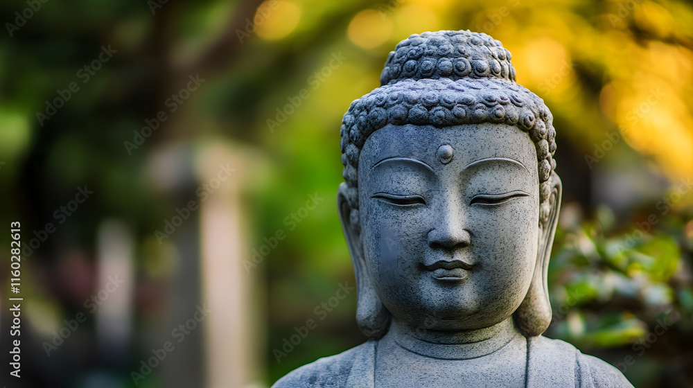 Closeup of Peaceful Stone Buddha Statue in Natural Garden Setting with Soft Lighting : Generative AI Closeup of Peaceful Stone Buddha Statue in Natural Garden Setting with Soft Lighting : Generative AI
