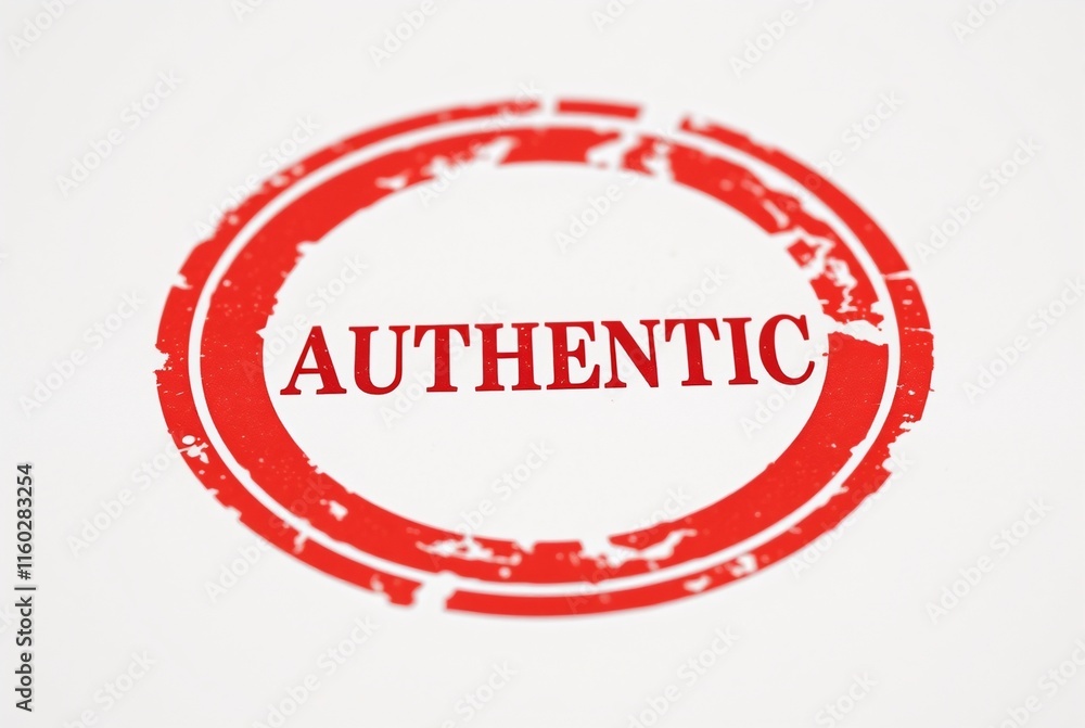 Red Authenticity Stamp on White Background
