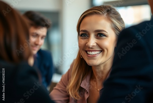 Free Download Professional Woman Engaging in Conversation at a Modern Workplace - GFXLoad