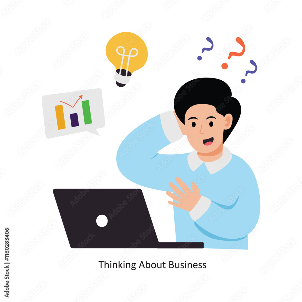 Thinking About Business concept vector illustration. Marketing & Strategy isolated On white Background. Thinking About Business concept vector illustration. Marketing & Strategy isolated On white Background.