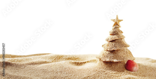 Summer christmas in july made of sand on transparency background