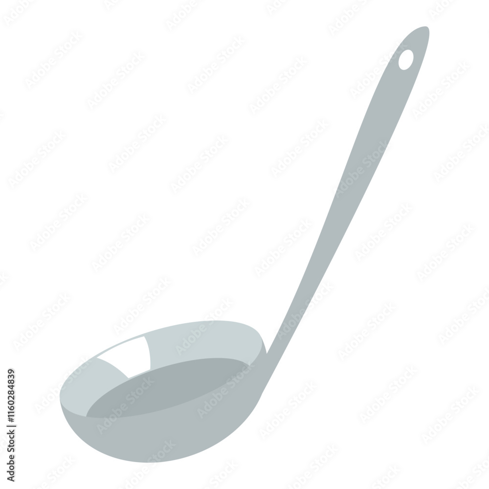 Gray ladle with a long handle and a deep bowl, featuring a hole at the end of the handle for hanging. Ideal for serving soups, stews, and liquid-based dishes Gray ladle with a long handle and a deep bowl, featuring a hole at the end of the handle for hanging. Ideal for serving soups, stews, and liquid-based dishes