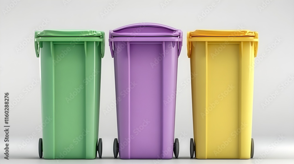 Waste management awareness colorful recycling bins in clean environment Waste management awareness colorful recycling bins in clean environment