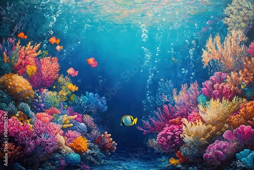 Wallpaper Mural Vibrant Coral Reef with Colorful Fish and Bubbles Torontodigital.ca