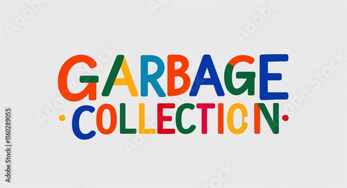 Garbage collection colorful calligraphic minimalist lettering art design on plain white background