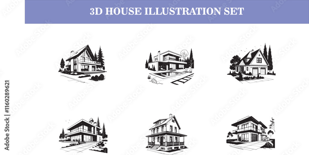 Naklejka premium Vector house illustration icon set
