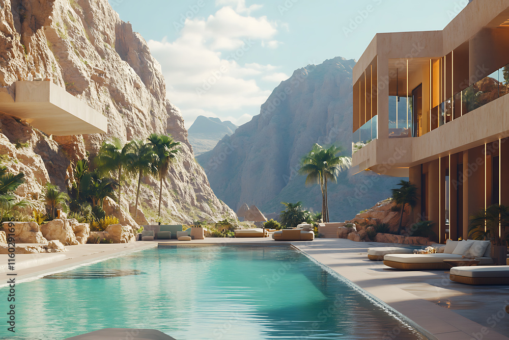 Fototapeta premium Modern Mountain Villa with Infinity Pool