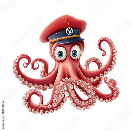 A playful octopus with a sailor hat. vector style art 3d illustration Isolated on White Background photo