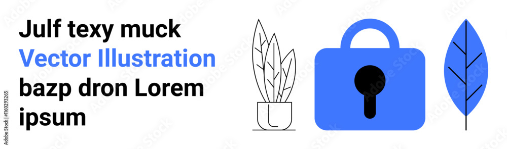 Bold blue lock and simple black and white plants convey a security theme. Ideal for cybersecurity, privacy issues, data protection, secure networks, safe practices, digital safety, and online Bold blue lock and simple black and white plants convey a security theme. Ideal for cybersecurity, privacy issues, data protection, secure networks, safe practices, digital safety, and online