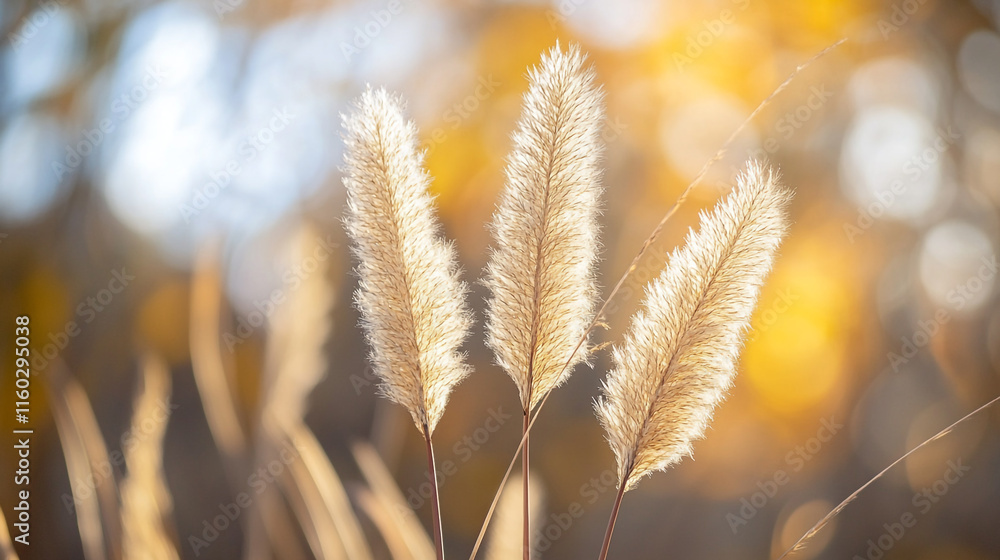 Tall grass sways gently in soft sunlight during late afternoon in a tranquil setting
