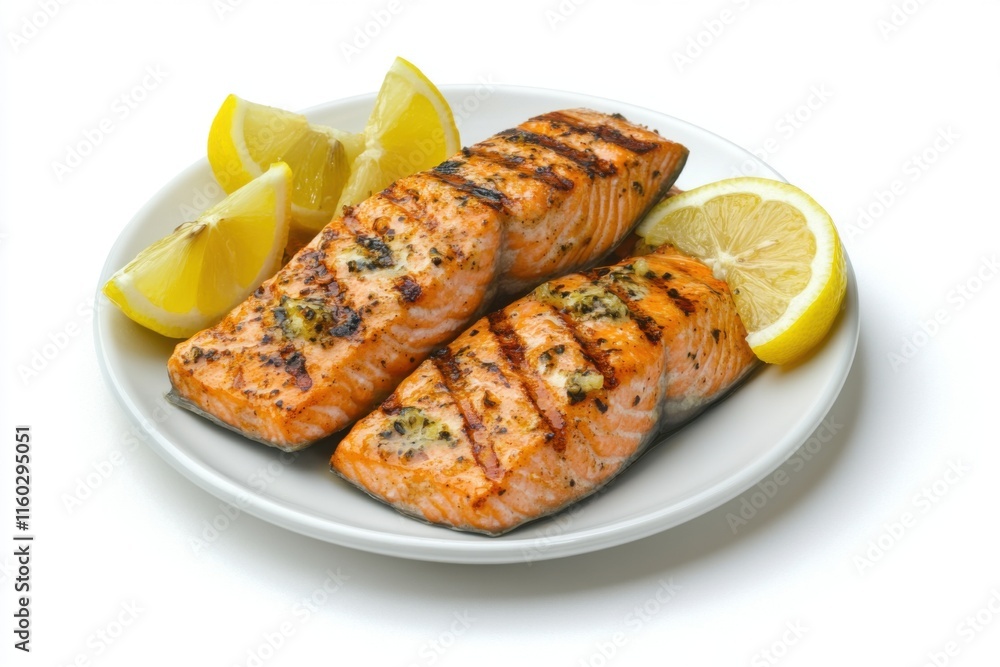 Delicious Grilled Salmon Fillets with Lemon Slices A Perfect Summer Meal Delicious Grilled Salmon Fillets with Lemon Slices A Perfect Summer Meal