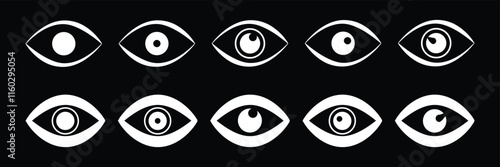 eye icon set. vision icon, see view icons eyesight symbol invisible eye hide icon, incognito icon no eye view hidden icon set. eye scan icons. eps 10.