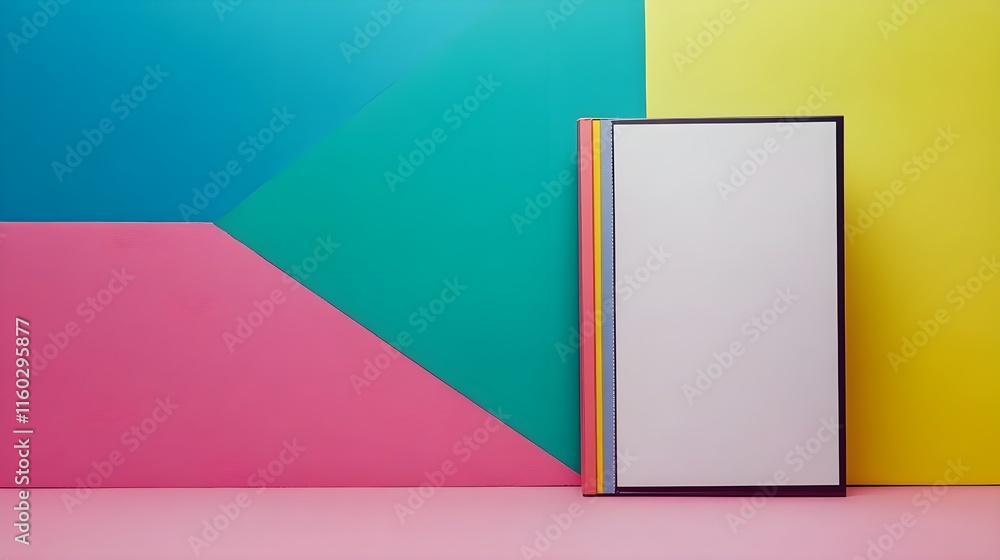 Creative colorful background design with blank book studio setting graphic art modern aesthetic