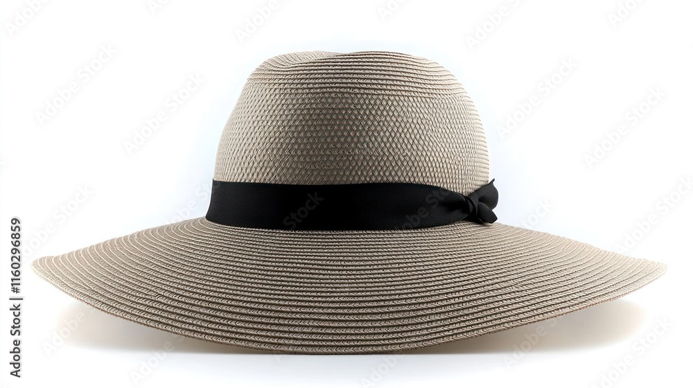 Beige straw hat, black ribbon, sun protection. Beige straw hat, black ribbon, sun protection.