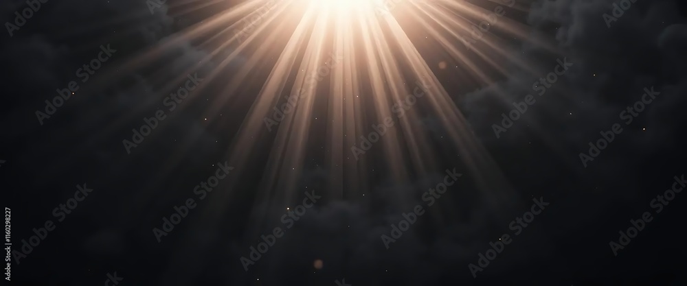 Obraz premium Bright Sun Rays Shining Through Dark Clouds in Night Sky