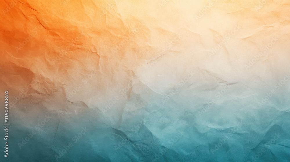 Fototapeta premium Crinkled paper texture in orange and teal gradient, suitable for background or wallpaper