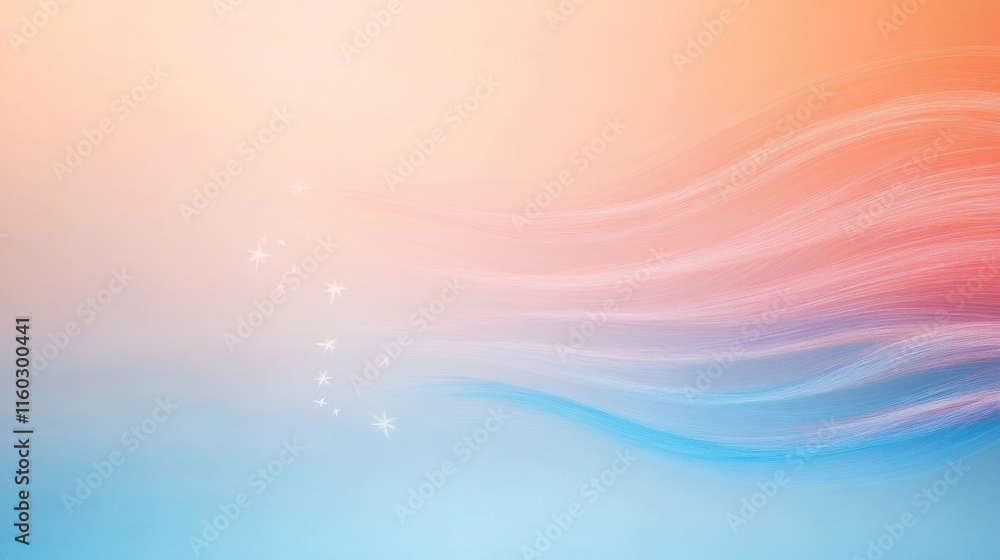 Fototapeta premium Soft Abstract Background in Blue and Peach Tones with Light Streaks and Copy Space