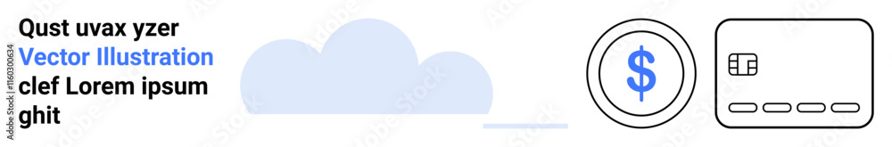 Cloud graphic alongside dollar sign and credit card icons. Ideal for financial services, online payments, digital banking, fintech, cloud storage solutions, secure transactions, ecommerce. Landing Cloud graphic alongside dollar sign and credit card icons. Ideal for financial services, online payments, digital banking, fintech, cloud storage solutions, secure transactions, ecommerce. Landing