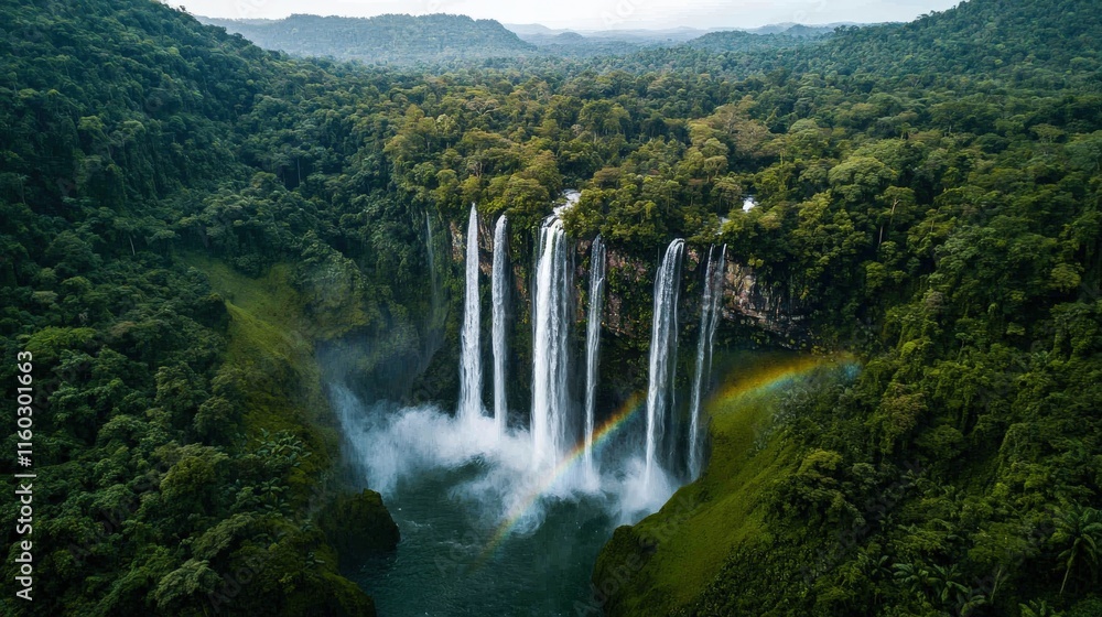 A breathtaking aerial view of cascading waterfalls surrounded by lush greenery and mist, showcasing nature's beauty and tranquility. A breathtaking aerial view of cascading waterfalls surrounded by lush greenery and mist, showcasing nature's beauty and tranquility.