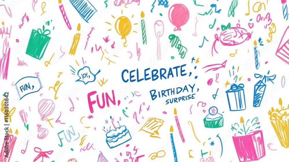 Colorful doodle illustration of birthday celebration elements. Colorful doodle illustration of birthday celebration elements.