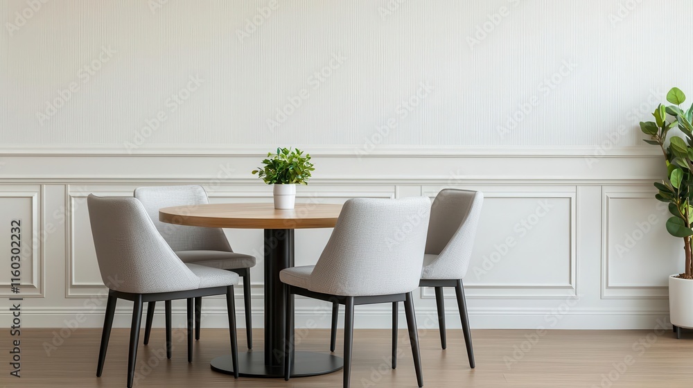 Elegant hotel dining area with neutral tones, minimalist decor, and natural wood elements, neutral dining room, chic, refined Elegant hotel dining area with neutral tones, minimalist decor, and natural wood elements, neutral dining room, chic, refined