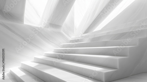 A bright  minimalist stairway illuminated by natural light  creating a serene and elegant atmosphere.