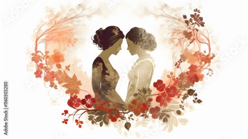 Romantic Lesbian Wedding Silhouette with Elegant Floral Design