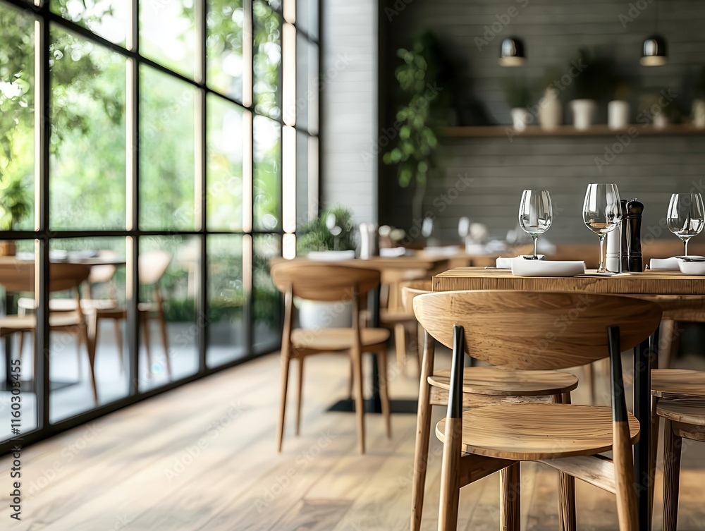 Elegant restaurant with simple decor, neutral tones, and floortoceiling windows, elegant minimalist restaurant, airy, modern Elegant restaurant with simple decor, neutral tones, and floortoceiling windows, elegant minimalist restaurant, airy, modern