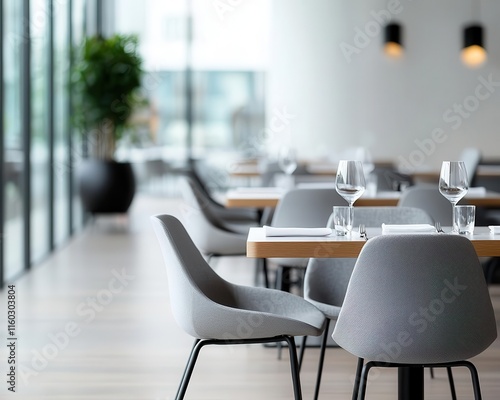 Wallpaper Mural Elegant restaurant with large windows, neutral tones, and minimalist seating, bright minimalist dining, chic, spacious Torontodigital.ca