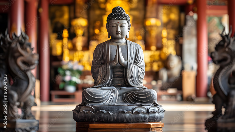 Buddha statue in an intricately decorated temple symbolizing peace and meditation : Generative AI Buddha statue in an intricately decorated temple symbolizing peace and meditation : Generative AI